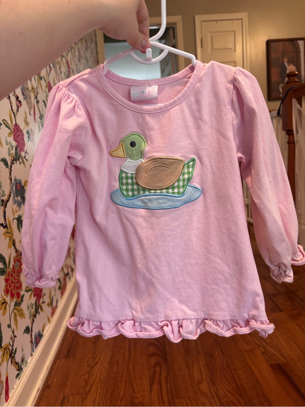 2T Stitchy Fish Pink Girls' Duck Applique Long-Sleeve Top